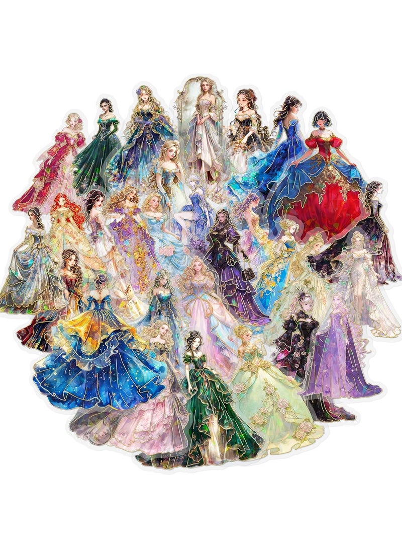30 PCS Transparent Holographic Foil Princess Stickers – Fantasy Fairytale Royal Gown Glittering Stickers for Scrapbooking, Journaling, Planners, Art Projects - Image 1